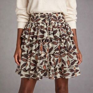 ANTHRO LET ME BE RUFFLE SHEER TIERED FOREST FAIRY FLORAL MINI SKIRT XL NWT
